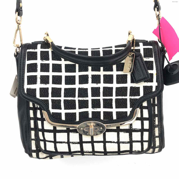 COACH Black & White Canvas & Leather Has Tag Grid Purse