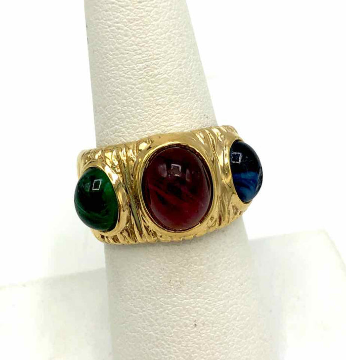 JOSEPH ESPOSITO Gold Red & Green Cabachon Vintage 14k Ring Sz 7