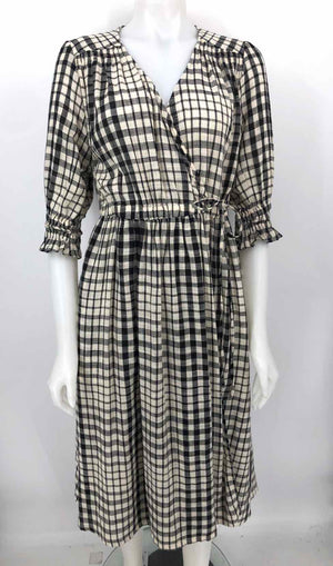 APIECE APART Beige Black Cotton Checkered Midi Length Size SMALL (S) Dress