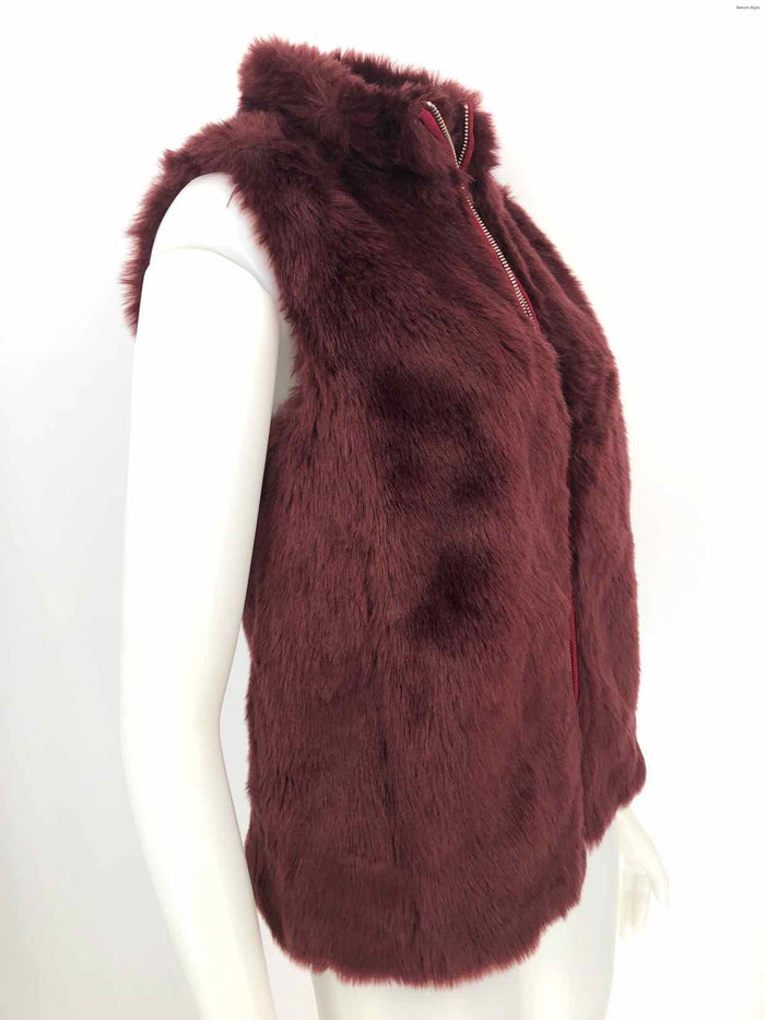 J CREW Burgundy Faux Fur Zip Up Vest Women Size X-SMALL Jacket