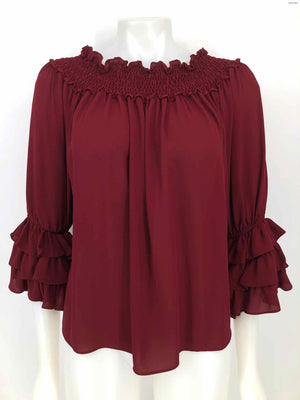 JOSEPH RIBKOFF Burgundy Ruffle Trim 3/4 Sleeve Size 8  (M) Top