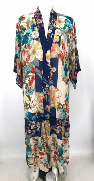 JOHNNY WAS Pale Yellow Blue Multi Rayon Floral Maxi Length Size X-SMALL Dress