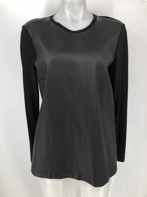 ST. JOHN Black Leather Front Made in Italy Lace Longsleeve Size LARGE  (L) Top