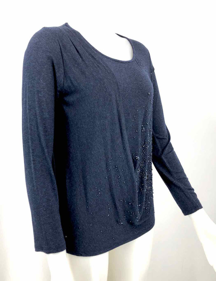 THE WRIGHTS Navy Bead Trim Longsleeve Size LARGE  (L) Top