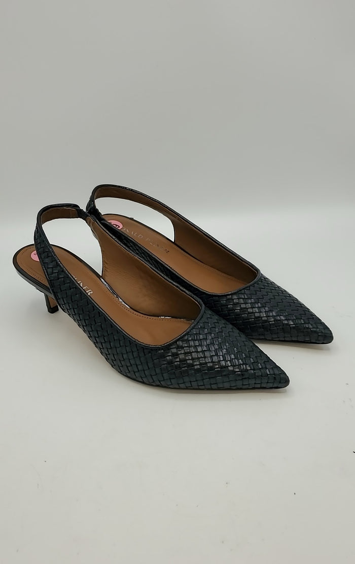 DONALD J. PLINER Navy Leather Made in Brazil Woven 2.5" Heel Shoe Size 9 Shoes