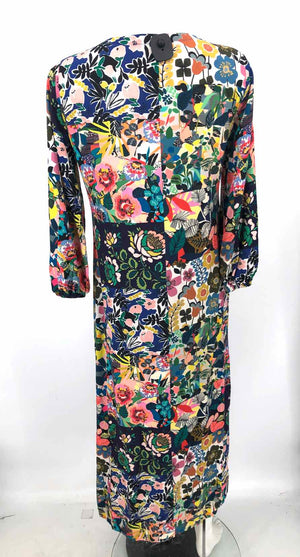 JOHNNY WAS Navy Green Multi Rayon Floral Puff Sleeves Size X-SMALL Dress