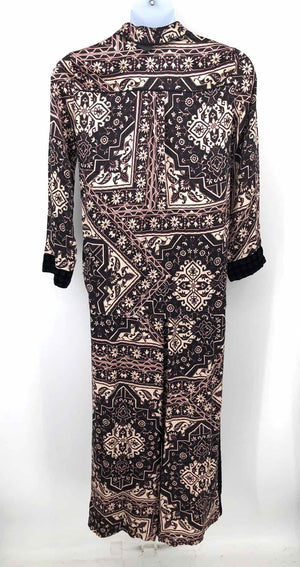 JOHNNY WAS Black Beige Silk Bohemian Print Top & Pants Size XS/SM (S) Pants Set