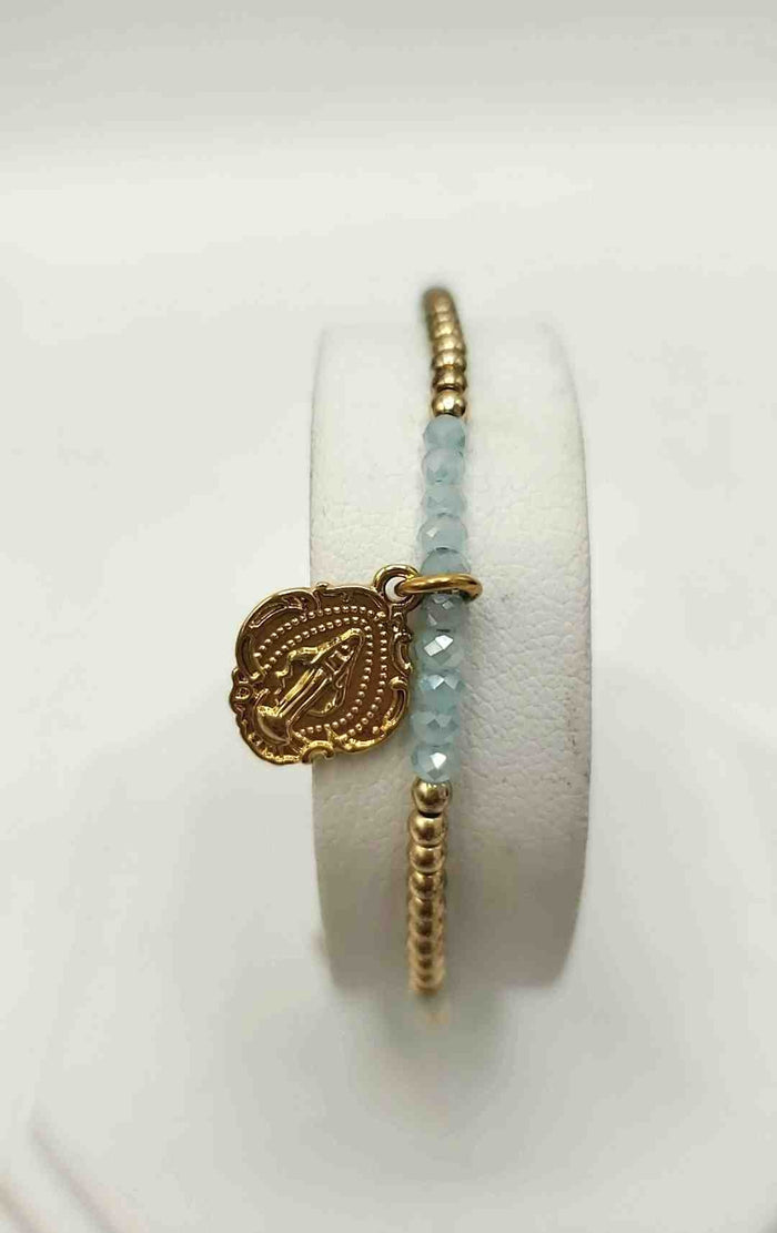 MY SAINT MY HERO Goldtone Light blue Pre Loved Beaded Bracelet