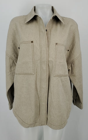 NO.6 STORE Beige Cotton Canvas USA Made! Snap Up Women Size SMALL (S) Jacket