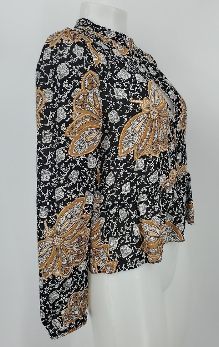 A.L.C. Yellow Black & White Silk Print Longsleeve Size 4  (S) Top