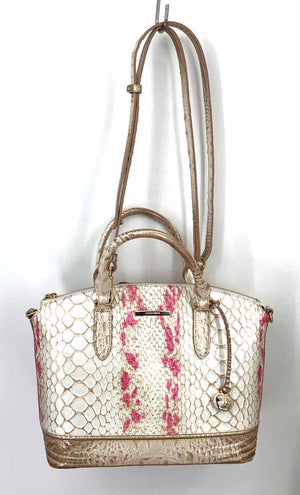 BRAHMIN Beige Pink Embossed leather Dyed Print Tote w/Adjustible Strap 11" Purse