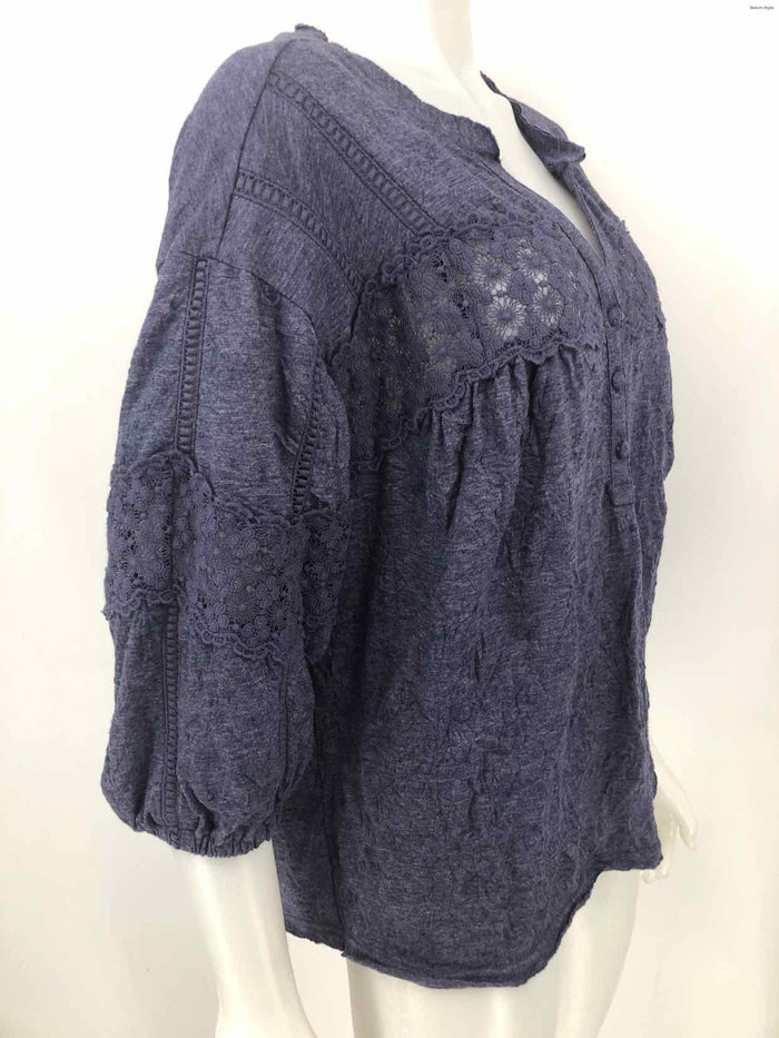 SUNDANCE Navy Crochet Trim 3/4 Sleeve Size X-LARGE Top