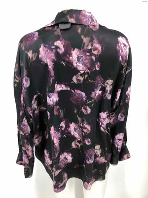 VINCE Black Purple Silk Floral Pullover Size X-LARGE Top