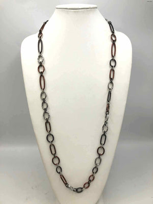 BRIGHTON Brown Silvertone Has Tag Links 38" Necklace