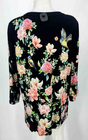 JOHNNY WAS Black Floral Half Button Up Size X-LARGE Top