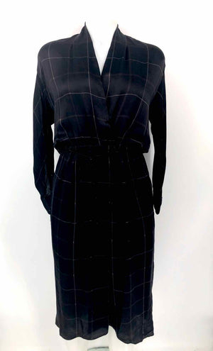 VINCE Black Gray Silk Plaid Longsleeve Size X-SMALL Dress