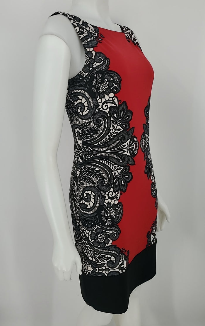 JOSEPH RIBKOFF Black Red Multi Floral Print Tank Size 8  (M) Dress