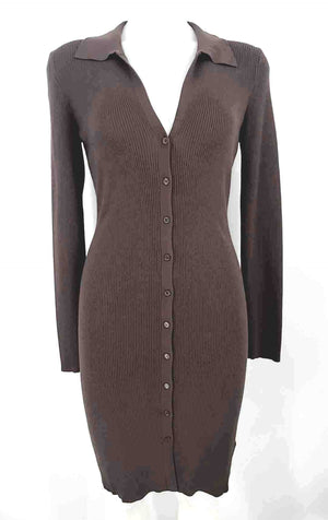 HOUSE OF HARLOW Brown Ribbed Longsleeve Button Up Size LARGE  (L) Dress