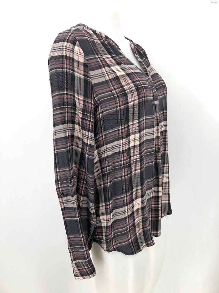 JOIE Gray Cream Multi Silk Plaid Longsleeve Size MEDIUM (M) Top