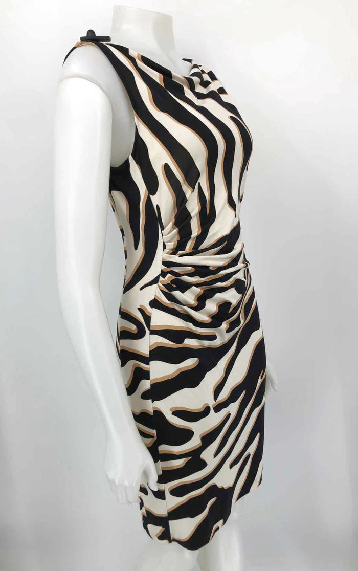 DVF - DIANE VON FURSTENBERG Beige Black Silk Jersey Animal Print Tank Dress