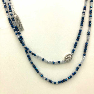 MY SAINT MY HERO Blue Silvertone "Crystal" Beaded 60" Necklace