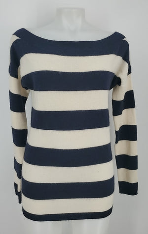 CLUB MONACO Navy White Cashmere Striped Longsleeve Size MEDIUM (M) Sweater