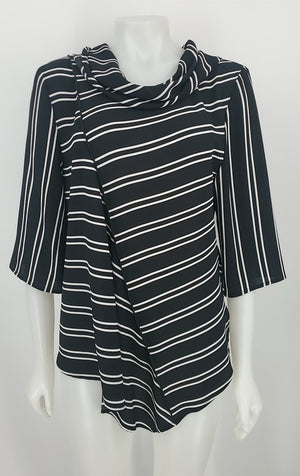 JOSEPH RIBKOFF Black White Striped 3/4 Sleeve Size 8  (M) Top