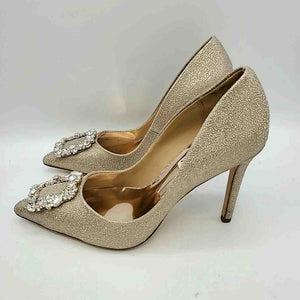 BADGLEY MISCHKA Goldtone Silvertone Pointed Toe Glitter Heels Shoes