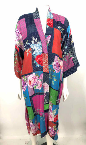 JOHNNY WAS Pink Blue Multi Silk Print Wrap Size X-SMALL Top