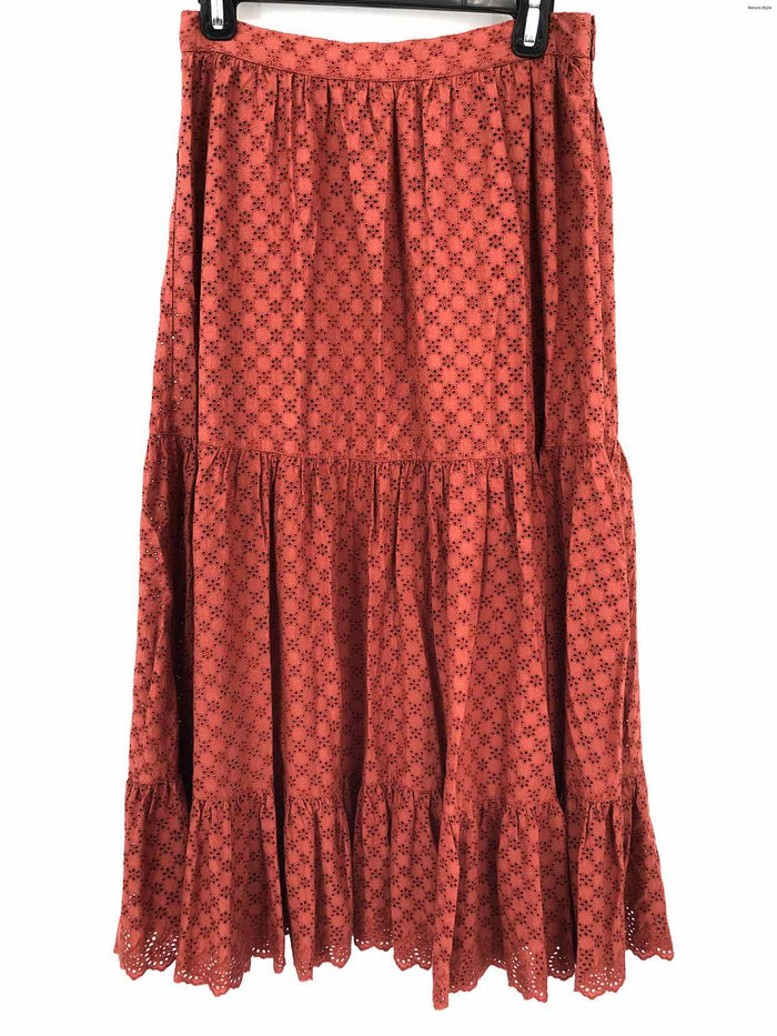 ULLA JOHNSON Brick Red Cotton Eyelet Midi Length Size 4  (S) Skirt