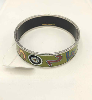 HERMES Green Silver Enamel Pre Loved Bangle