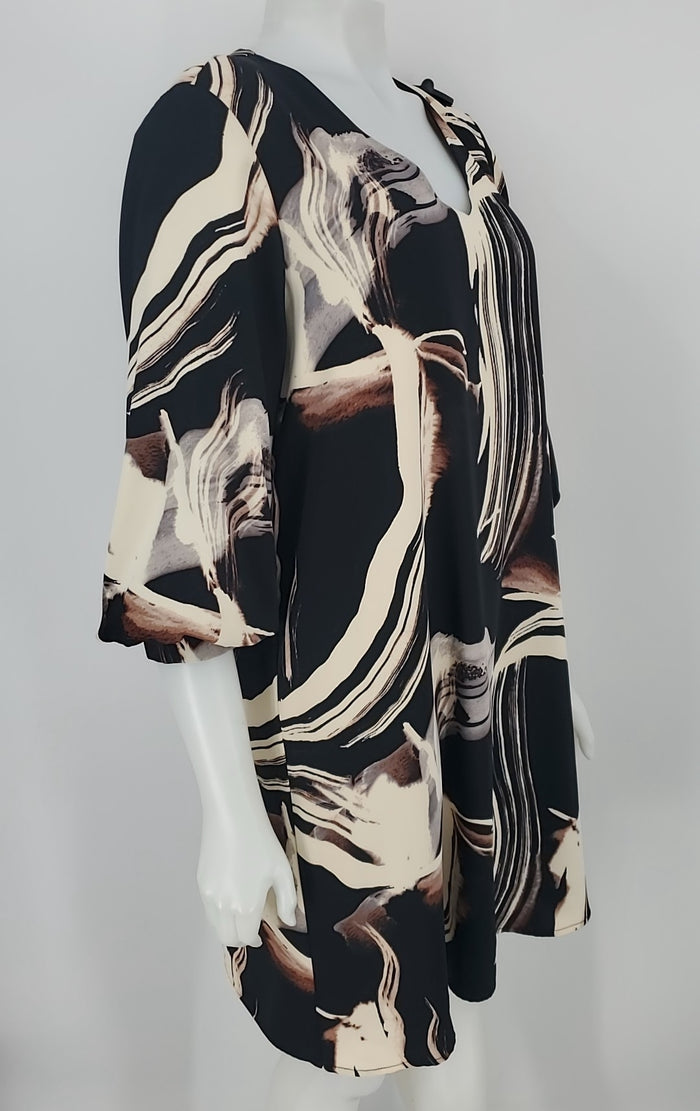 JOSEPH RIBKOFF Black Cream Multi Print 3/4 Sleeve Size 10  (M) Dress