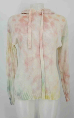 BRODIE Ivory White Pink & Yellow Cashmere Dyed Print Pullover Hoodie Sweater