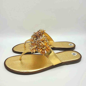 TORY BURCH Gold Beaded Flip Flops Shoe Size 10 Shoes