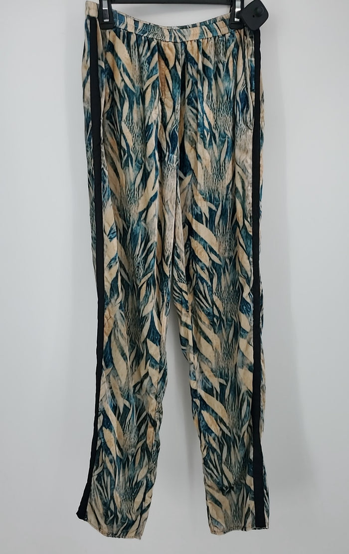 FORTE Cream Teal Multi Velvet Print Tapered Size 0  (XS) Pants