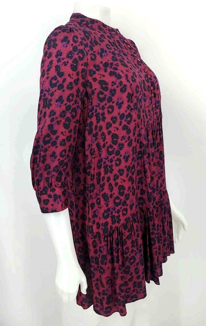 BA&SH Burgundy Black Multi Leopard Print Mini Size 4  (S) Dress