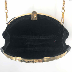 MARLENES GAINES Black Gold Leather Vintage Reptile Clutch Purse