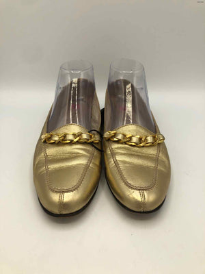 CHANEL Goldtone Leather Metallic Loafer Shoe Size 9 Shoes