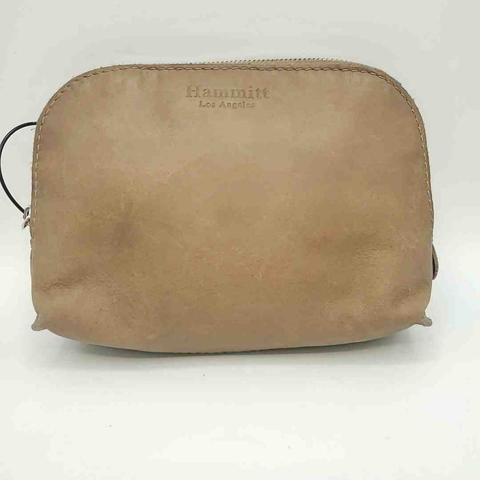 HAMMITT Tan Silver Leather Distressed Cosmetic Pouch Purse