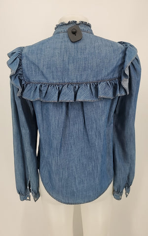 VERONICA BEARD Blue Chambray Ruffle Trim Longsleeve Size 2  (XS) Top