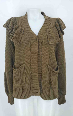 MADEWELL Olive Knit Ruffle Longsleeve Size SMALL (S) Sweater