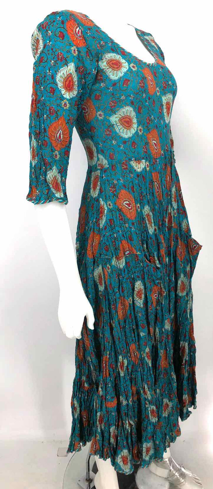 PASSEMENTRIE Turquoise Orange Multi Floral Print Longsleeve Size XXS  (XS) Dress