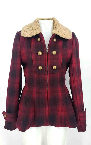 ELEVENSES - ANTHROPOLOGIE Red Black Furry Trim Women Size 8  (M) Jacket