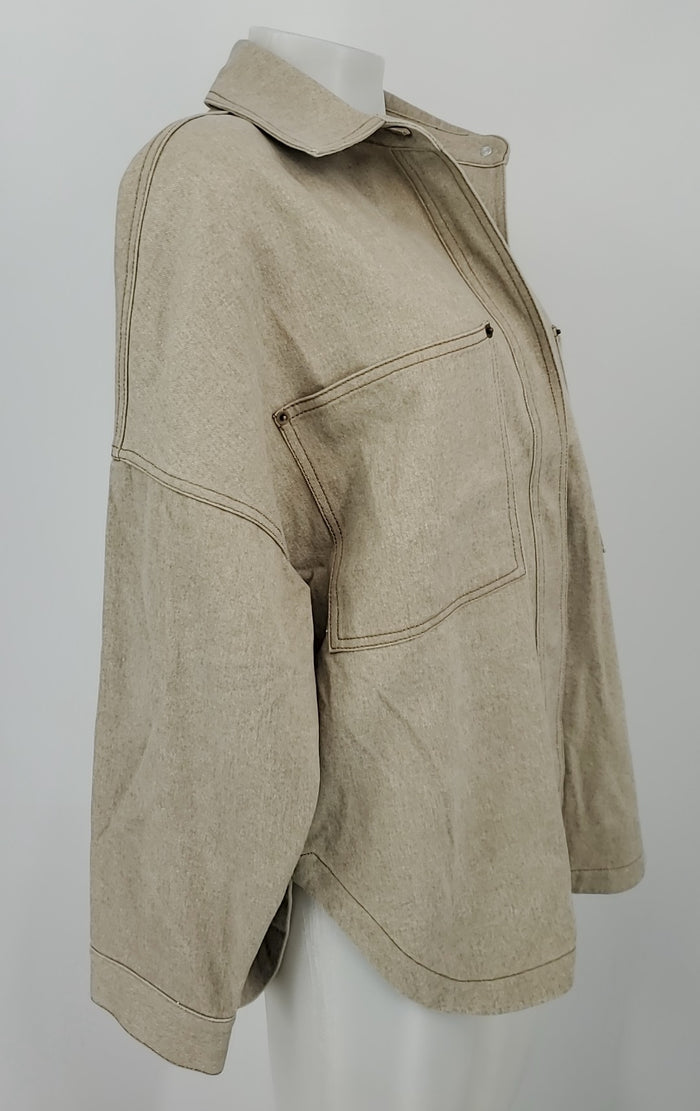 NO.6 STORE Beige Cotton Canvas USA Made! Snap Up Women Size SMALL (S) Jacket