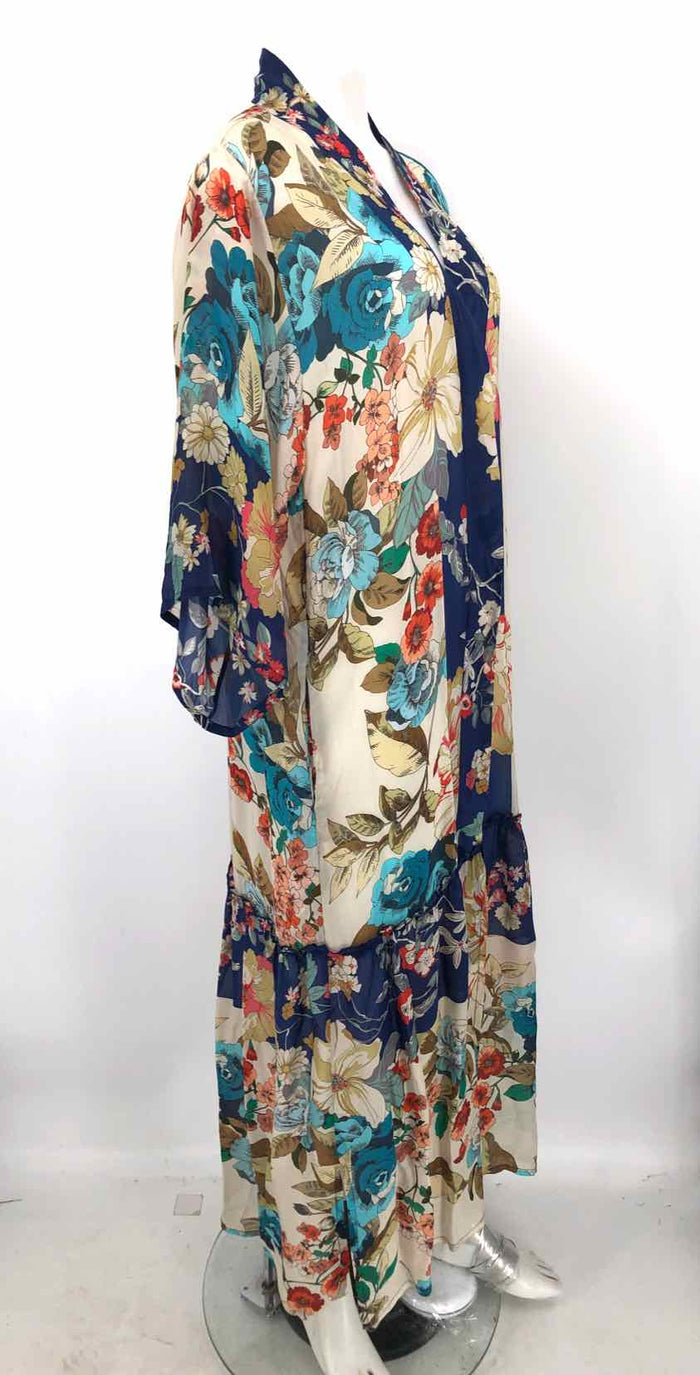 JOHNNY WAS Pale Yellow Blue Multi Rayon Floral Maxi Length Size X-SMALL Dress