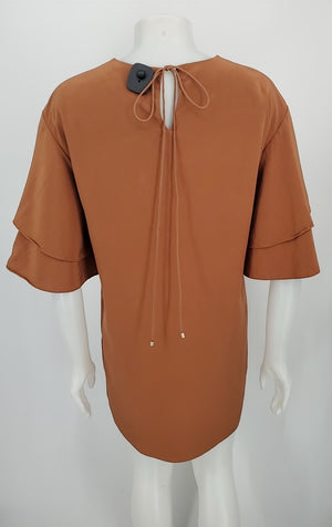 TIBI Tan Silk Short Sleeves Size X-SMALL Dress