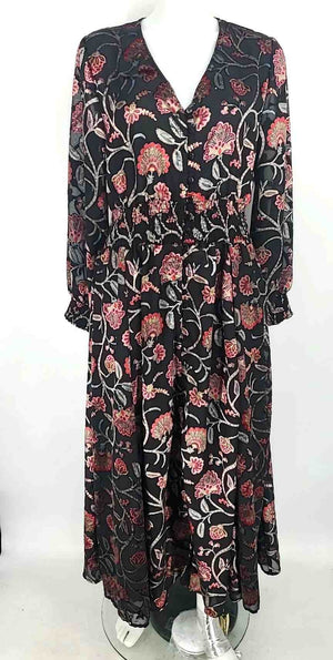 TALISMAN Black Red Multi Velour Burnout Floral Maxi Length Size SMALL (S) Dress