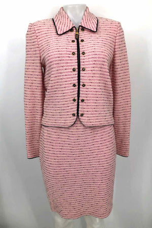 ST. JOHN Pink Black Multi Knit Zip Up Jacket & Skirt Size SMALL (S) Skirt Set