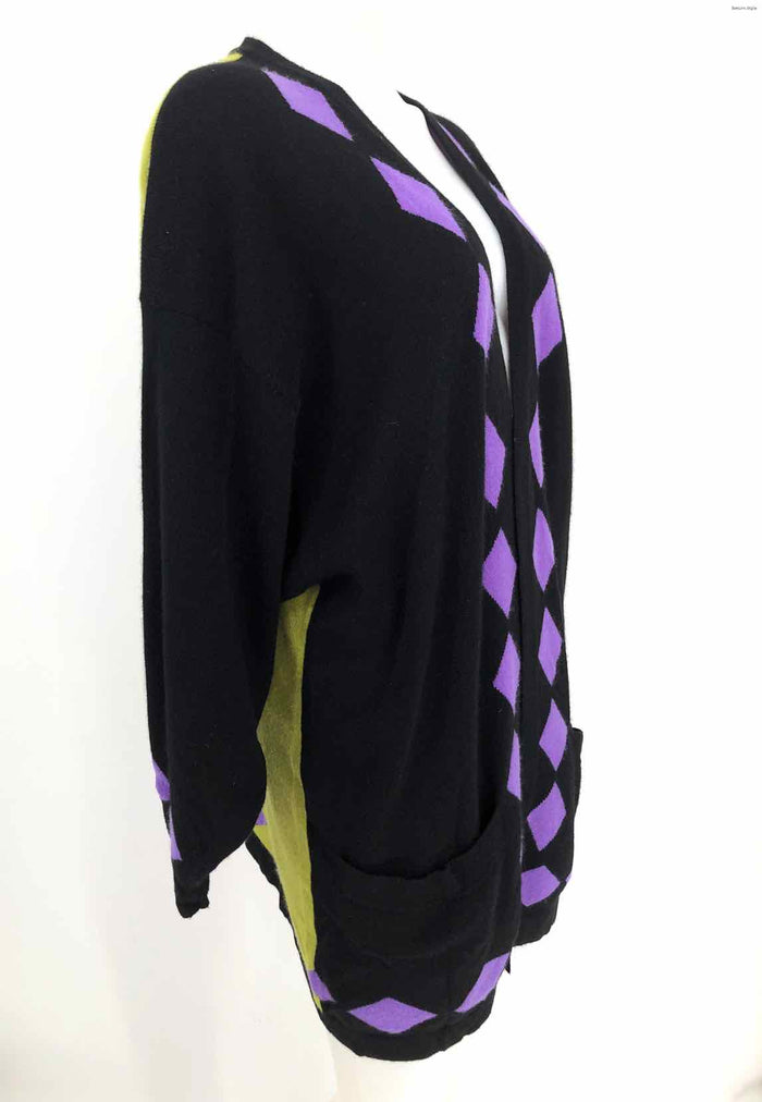 WILLIAM KASPER Black Purple Multi Cashmere Heart Wrap Size MEDIUM (M) Sweater