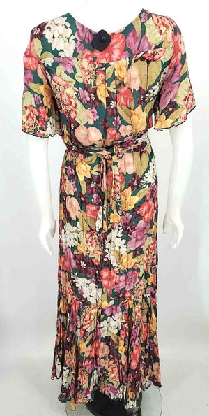 JADE by Johnny Was Green Yellow Multi Velvet Floral Maxi Wrap Dress Set